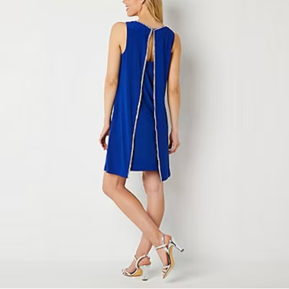 MSK Women’s Stretch Rhinestone Slit Back Cape Sleeveless V Neck Mini Dress XL. - Picture 2 of 12